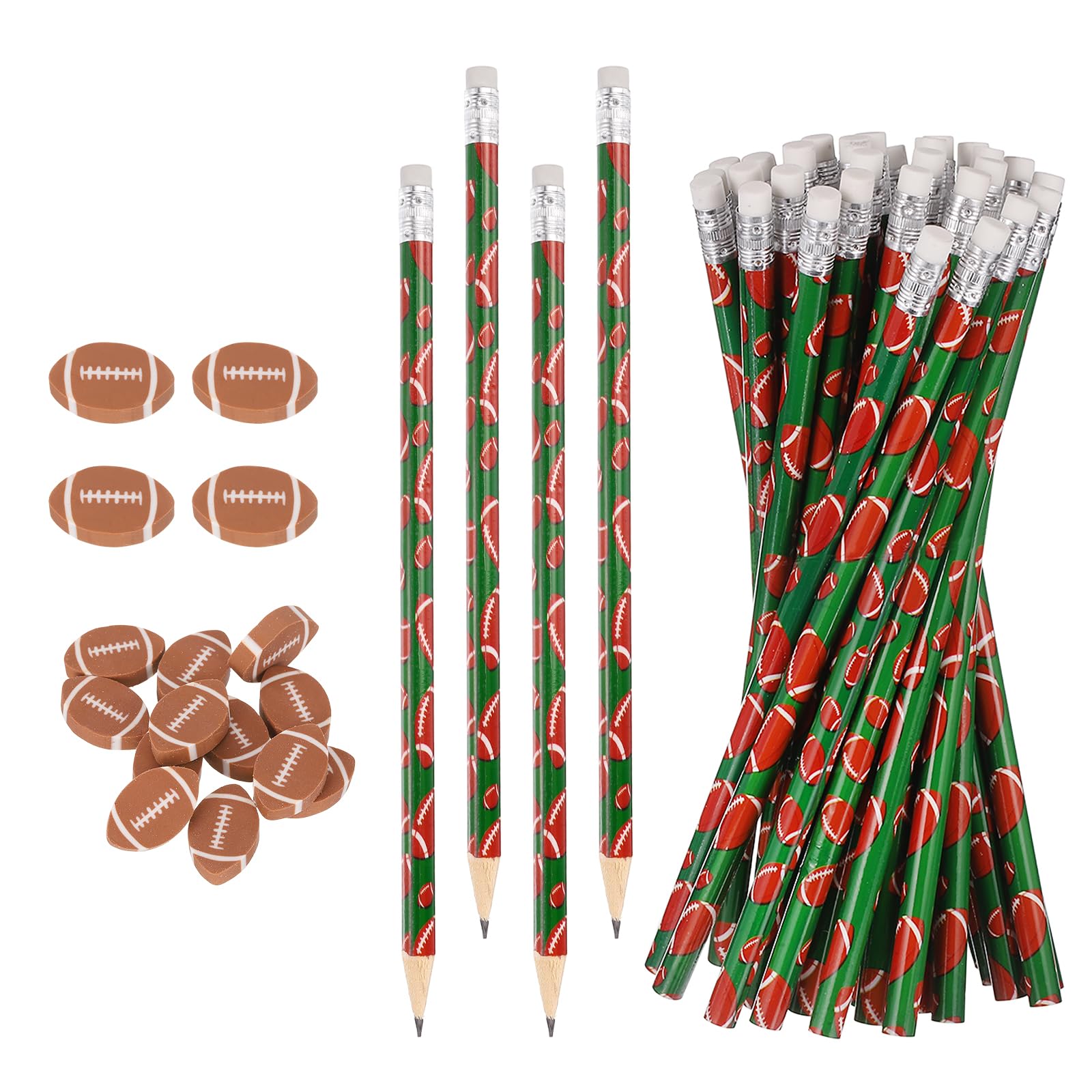 PATIKIL Sports Pencils with Eraser, 36 Pcs Fun Cute Wooden Pencils 12 Pcs Sport Ball Erasers Rugby Theme for Party Favors Birthday Stationary Gifts Classroom Reward