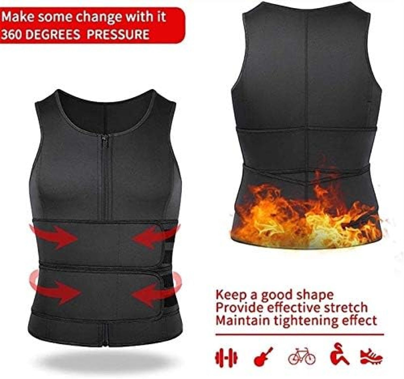 Herren Body Shaper Bauchweg-Weste Mit Taillentrainer-Gürtel, Neopren-Bauch-Shapewear, Tank-Top, Bauchgürtel Für Männer, Sauna-Schweißgürtel,Schwarz,3XL,YUYANAIAI