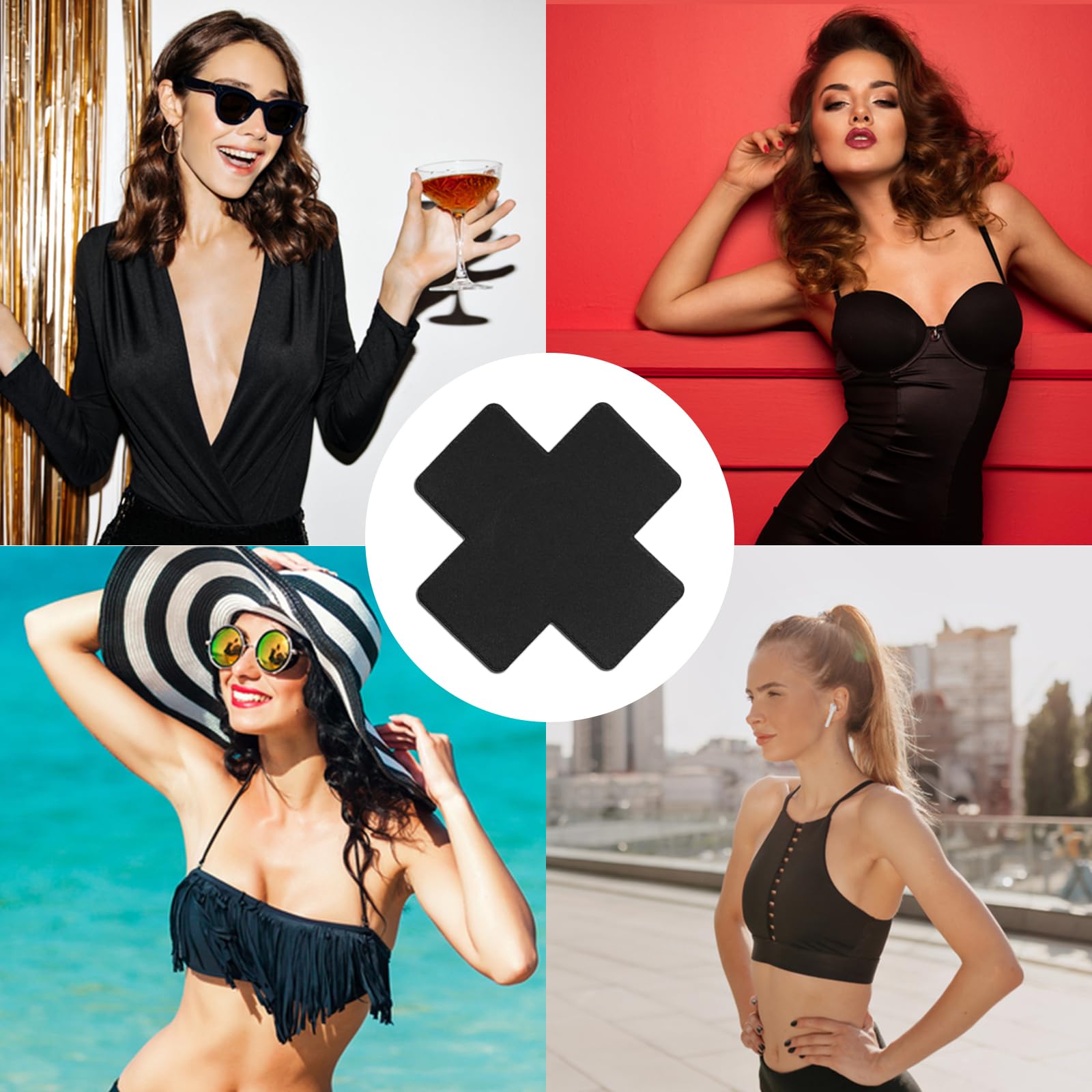 Tripetals Glitters Pasties Nipple Covers Stickers for Women Rave Party Disposable Sticky Breast Petals: Black 12