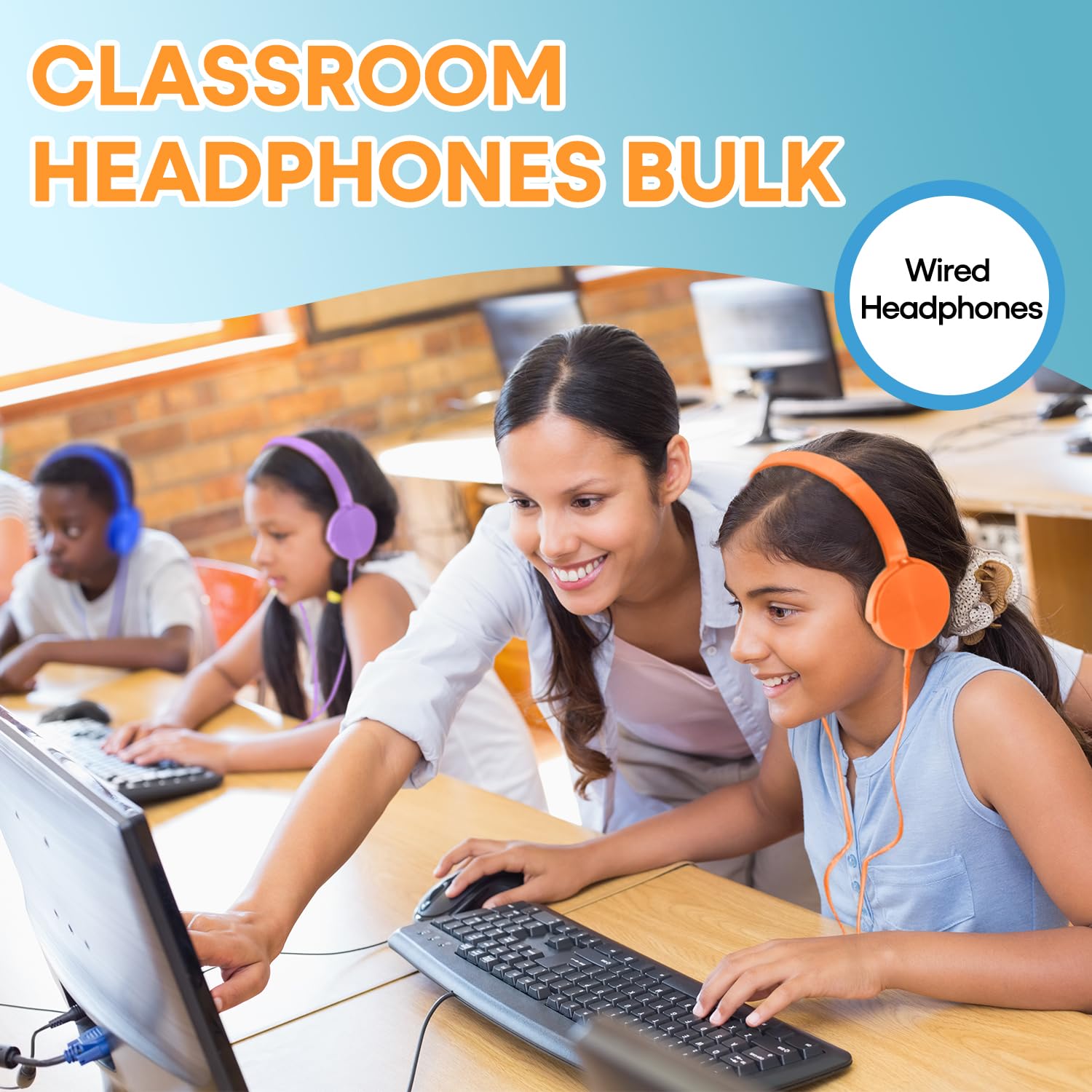 Set di 12 cuffie da scuola per bambini multicolori stereo over ear auricolari auricolari cablati per studenti, comodi auricolari girevoli per bambini, biblioteca aereo online apprendimento e viaggio