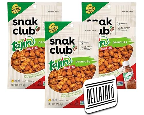 Miniatura 1 de Paquete de cacahuetes de chile y lima Incluye tres bolsas de 5 onzas de cacahuetes Snak Club Tajin además de un imán de nevera BELLATAVO Los