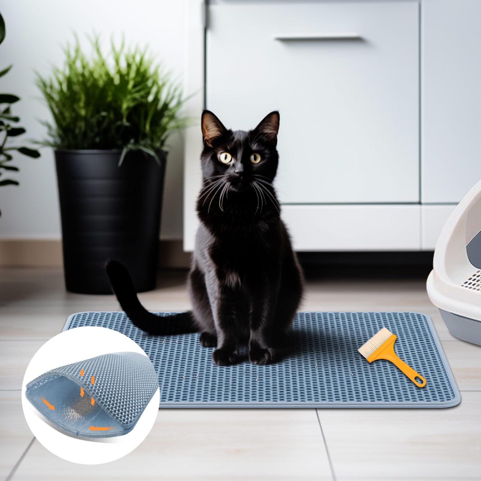 BREENHILLCat Litter Mat for Cat Sand Litter Box Waterproof Easy Clean Double Layer Design Washable, Floor Protecter7