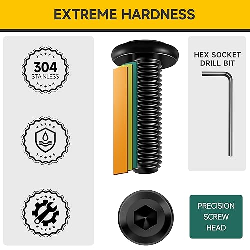 Miniatura 47 de Mywish Tornillos hexagonales de cabeza plana M8 x 1.181 in, 20 unidades, tornillos de acero inoxidable 304 para muebles, rosca completa, óxido negro