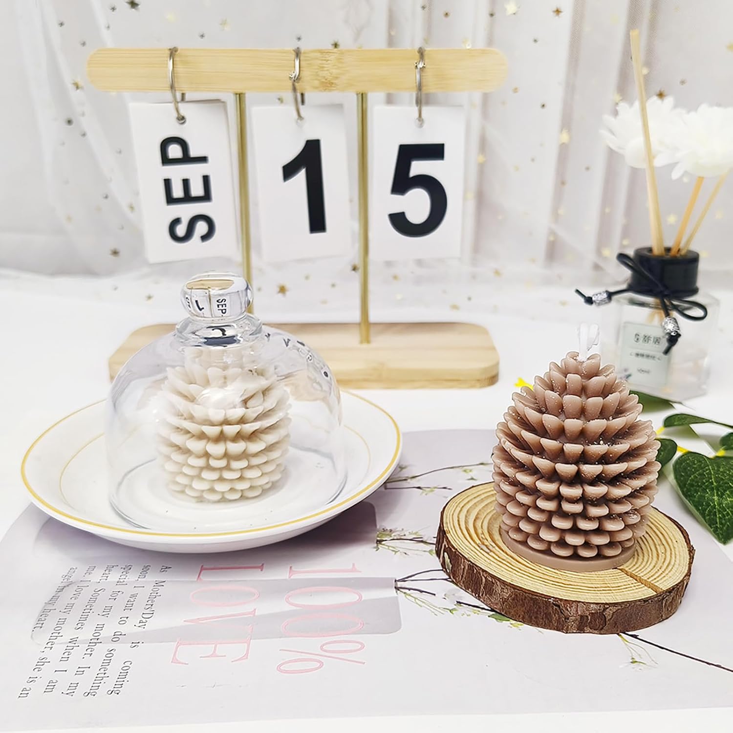 Buachois 4PCS Christmas Candle Molds,Christmas Pinecone Candle Mould,3D Christmas Pinecone Shape Candle Mould,Xmas Theme Silicone Concrete Mould DIY Supplies Ornament Mold