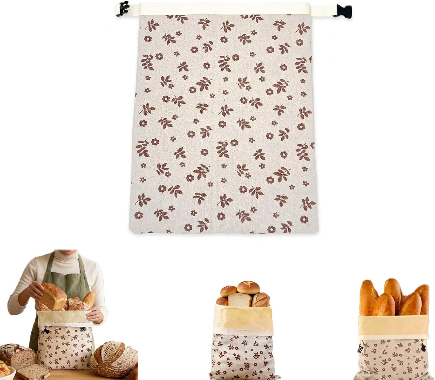 Beeswax Bread Bags, Reusable Cotton Beeswax Bag for Sourdough, Keep Fresh and Large Capacity Portable Sourdough Storage Bags, Freezer Safe Storage Container Airtight Freshness Keeper (Brown,1 PCS)