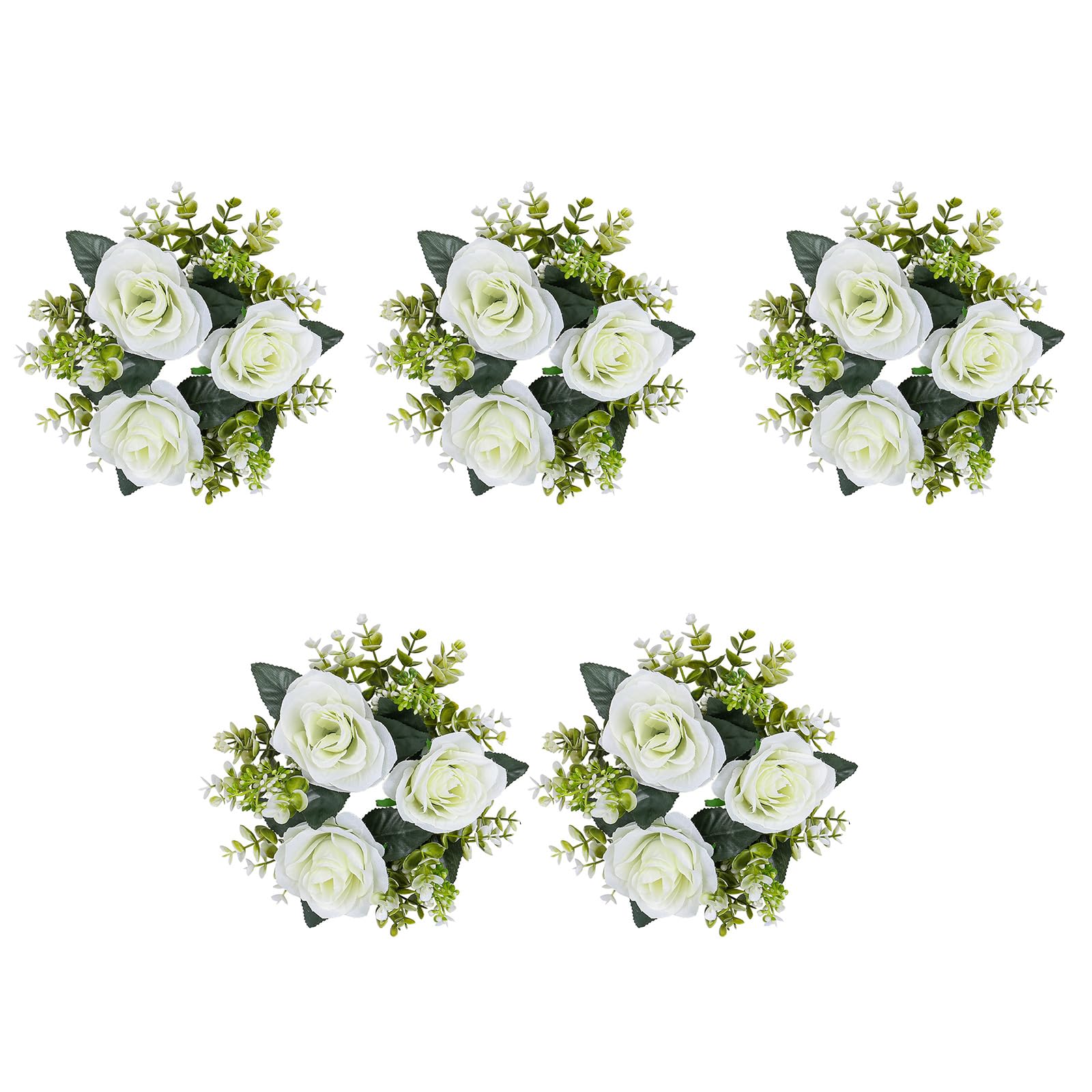 Elnwnnkc 5Pcs Small Rings Wreaths Fake Roses Artificial Flower Table Centerpieces Wreaths for Wedding Party Decoration Flower Rings