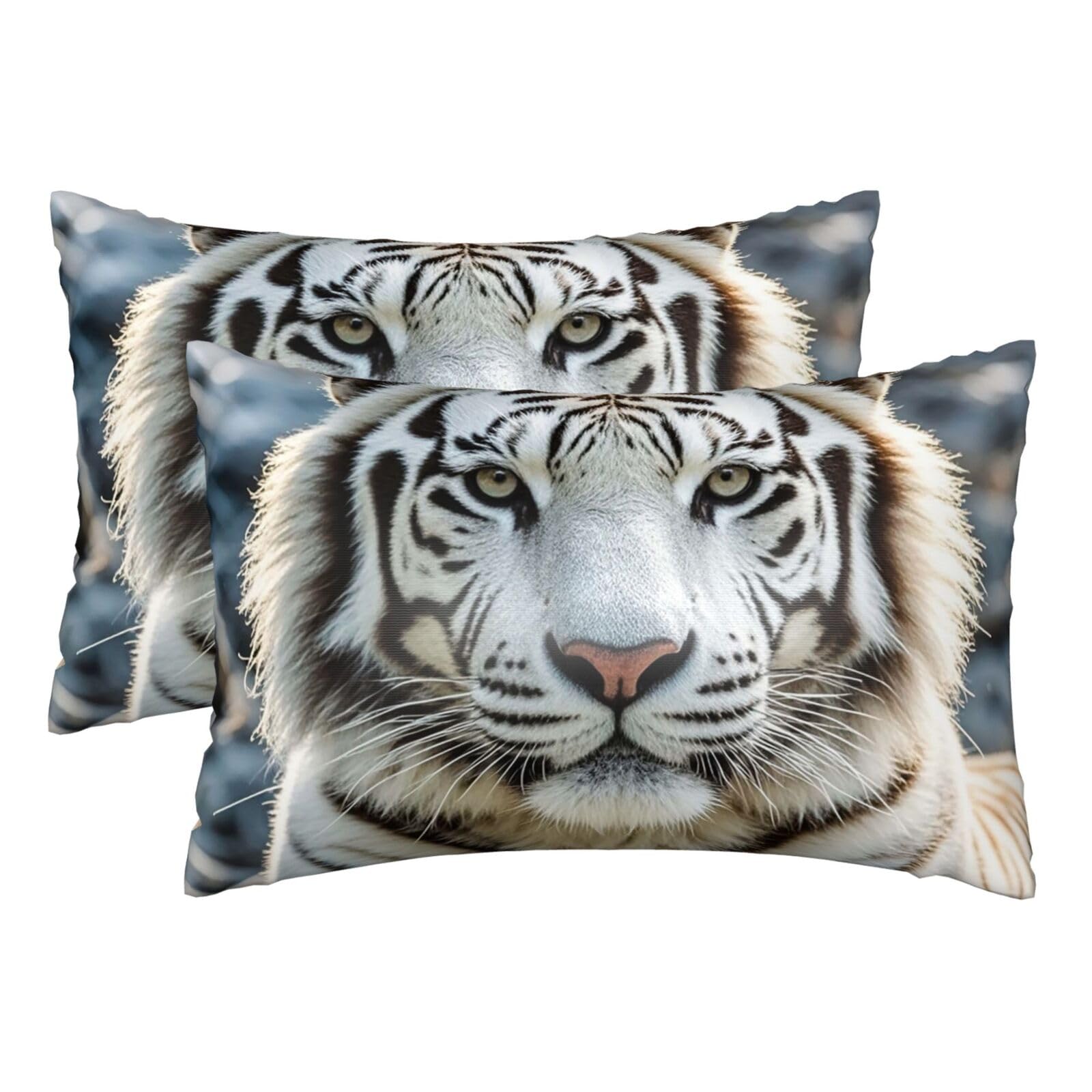 Silk Pillowcases Set of 2 Pillow Shams Breathable Soft Pillow Covers with Envelope Closure White Tigers Pillowcases 20x30 Inches Washed Pillow Cases for Hair and Skin