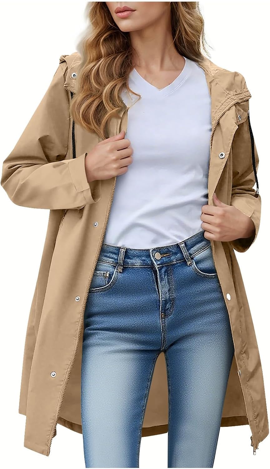 Long Packable Rain Jacket Women - Raincoat for Women Rain Coat with Hood Lightweight Outdoor Windbreaker