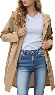 Trends Waterproof Rain Jacket Women Lightweight Long Hooded Windbreaker Trench Coat Raincoat for Hiking Fishing