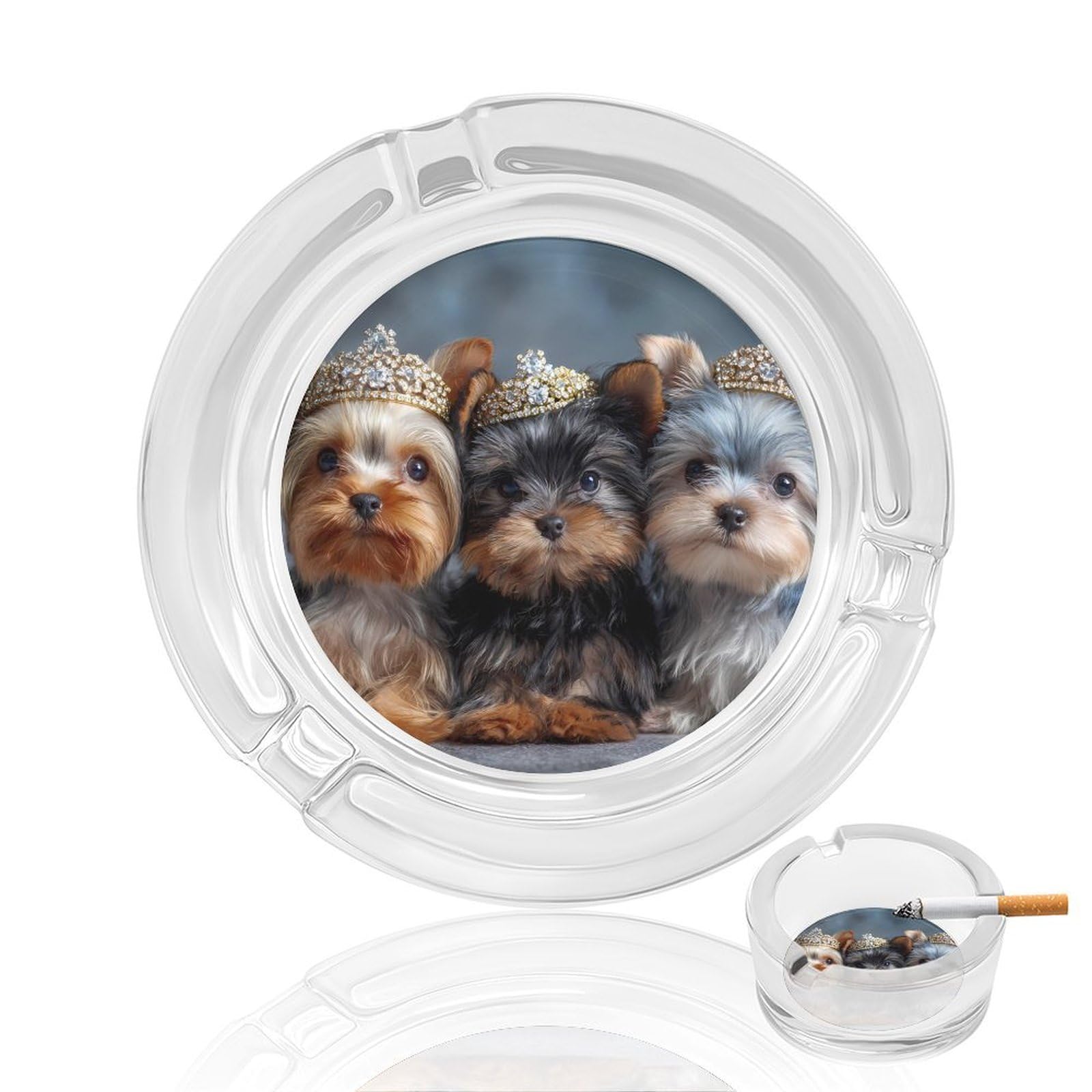 Cutest Yorkies Dog Ashtray Portable Round Glass Outdoor Ash Tray for Home Office Garden Pub