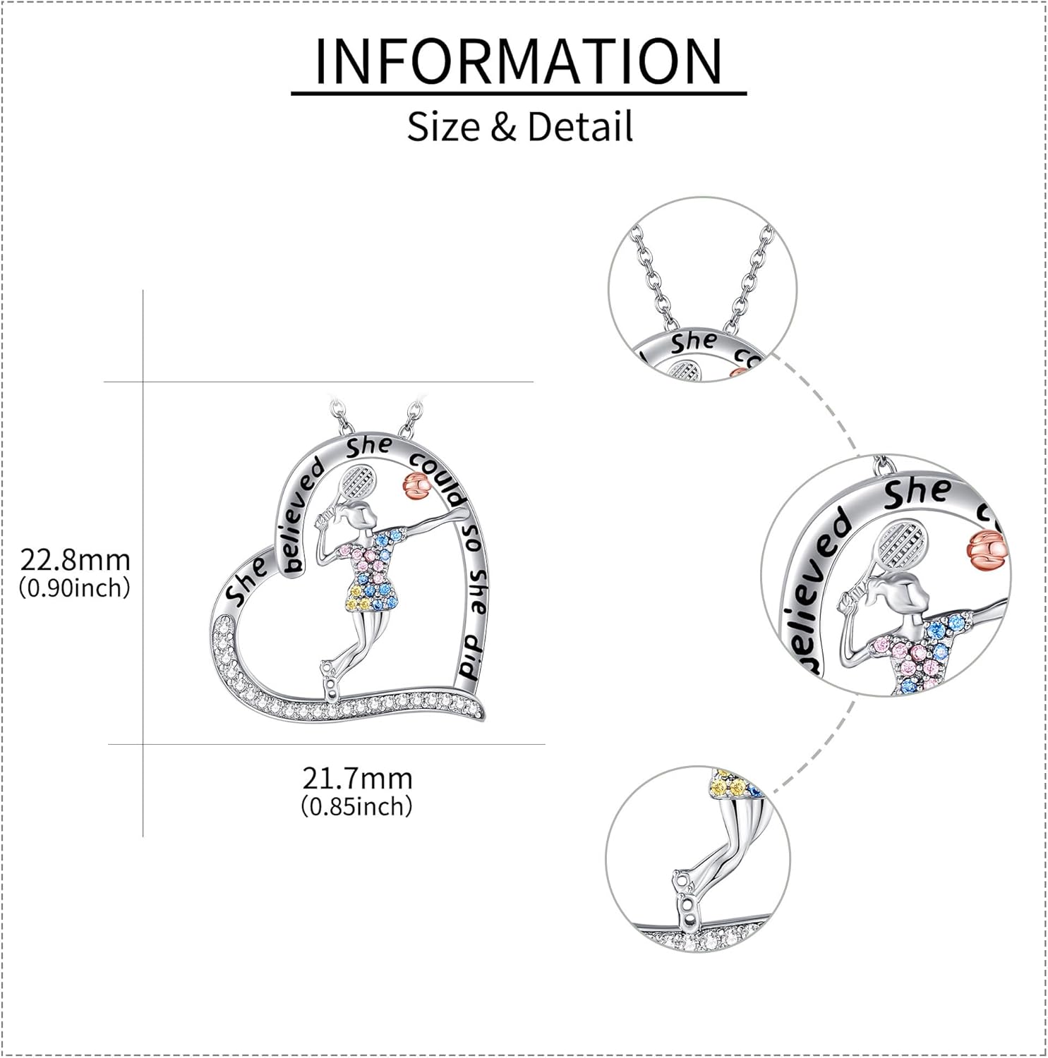 Sports Lovers Gifts for Women 925 Sterling Silver Tennis Necklace Sports Themed Pendant Jewelry for Tennis Players Lovers - Image 5