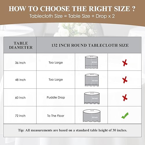 Miniatura 2 de Mantel redondo de 132 pulgadas, paquete de 2 manteles blancos lavables, decorativos de lino de poliéster, para mesa de comedor, banquetes, fiestas