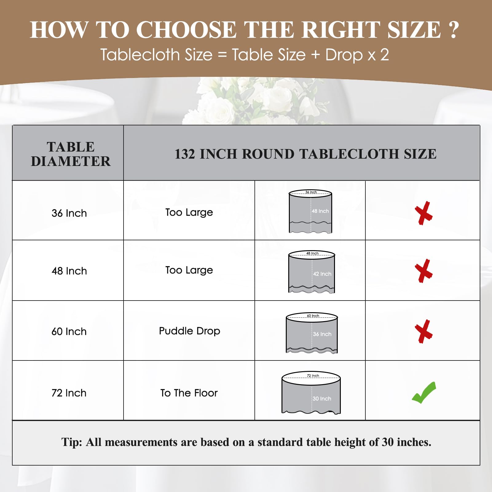 Confezione da 8 tovaglie rotonde bianche da 332 cm per tavoli da pranzo | Tovaglia lavabile, decorativa, in lino, poliestere, per banchetti, buffet, feste, matrimoni