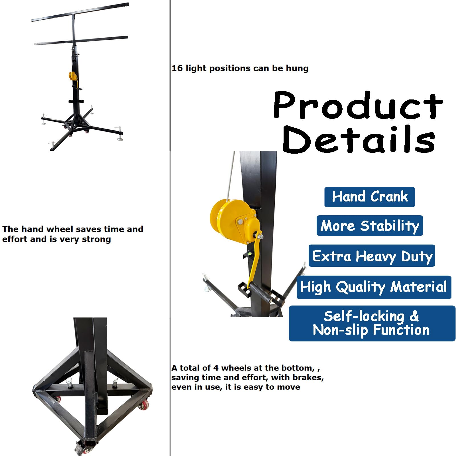Banfluxion Heavy Duty Lighting Crank Stand with 16 Light Positions and Wheels Portable Triangle DJ Crank Light Stand Stage Mobile Light Bracket Device Adjustable Height 6-13FT Max Load 440LB