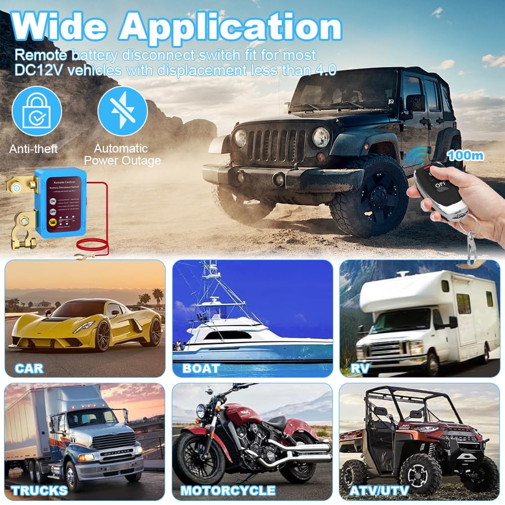 Batterie Trennschalter 12V, Drahtloser Ferngesteuerter Auto Trennschalter 240A, Smart Batterie Kill Switch Anti-Diebstahl,Automatische Abschaltung Schalter Für Auto, RV, ATV, LKW, Boot