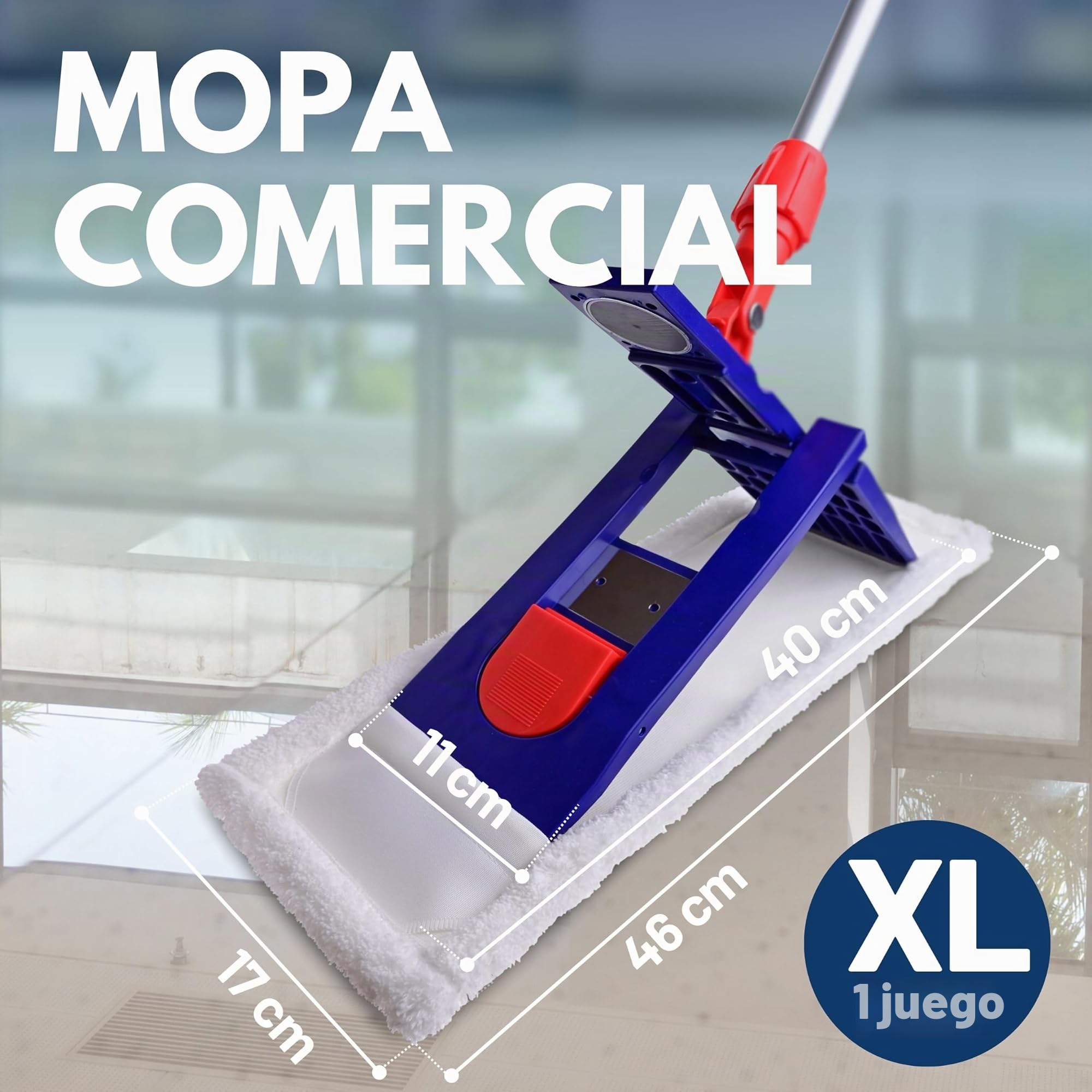 SONTY Mopa Profesional 50 cm – Fregona Plana con Soporte magnético, paño Microfibra 50 cm & Mango telescópico de Aluminio – para Limpieza Profesional, hostelería & Suelos Duros