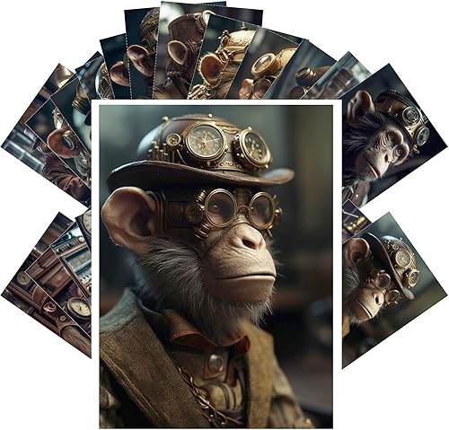 PIXILUV Postales vintage (24 piezas de 4 x 6 pulgadas cada una) divertidos monos steampunk con sombreros superiores, postales vintage, tarjetas de