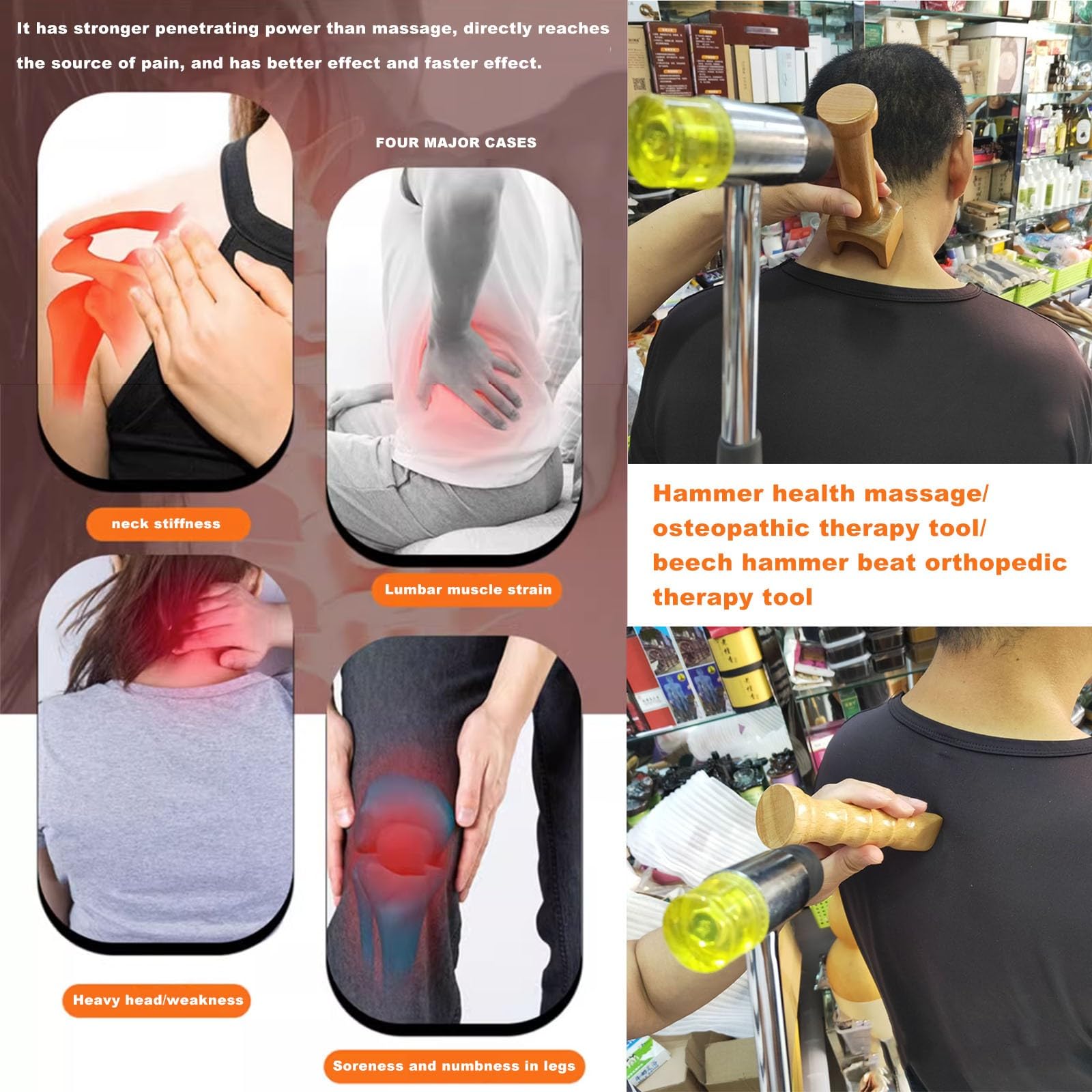 NICHOY Hölzernes Hammer-Massagegerät-Set, Tok Sen-Set, Akupunkturpunkt-Perkussionstherapie-Massagewerkzeuge für die Körpermuskulatur, Massage, Schmerzlinderung(A)