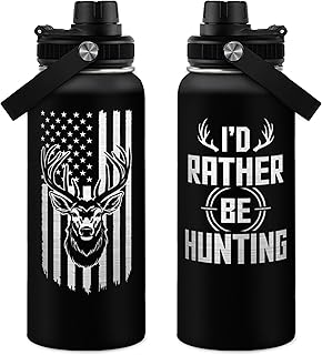 I'd Rather Be Hunting Stainless Steel Insulated Bottle - 32oz with Straw Lid - Hunting Gifts for Men, Dad, Husband, Papa; Perfect for Birthday, Christmas, Father's Day