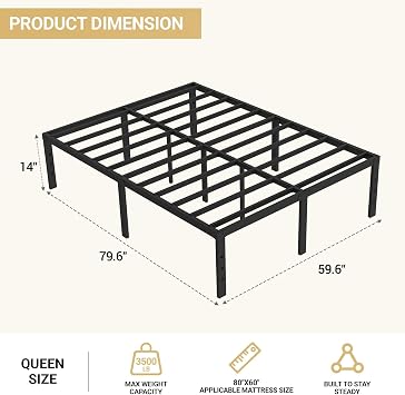 14 Queen Bed Frame Sturdy Metal Platform for More Storage No Box Spring