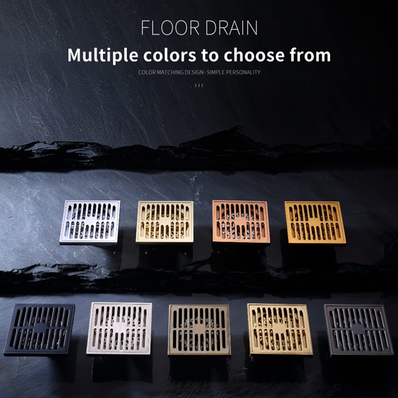 Canaletta Per Doccia Quadrato Da 10CM, Scarico A Pavimento Invisibile in Ottone, Drenaggio Rapido, Filtro Per Capelli, Anti-Blocco, Facile Da Smontare Adatto Per Cucina, Bagno,Rose gold