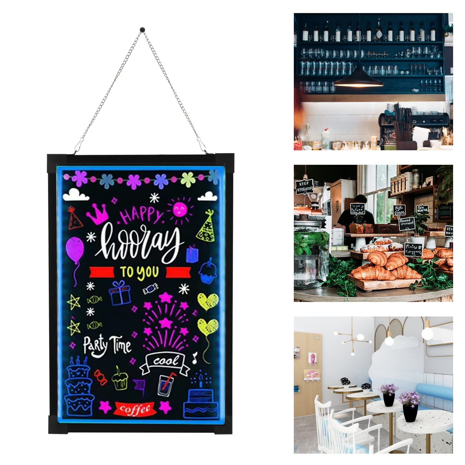 Shiyinge Pizarra Luminosa LED Para Manualidades, Luz De Neón, Pizarra Publicitaria, Tablero De Dibujo Con 8 Lápices Para Decoración, Carteles, Etc. En Tiendas, Bares, Restaurantes, Etc. (60 X 80 Cm)