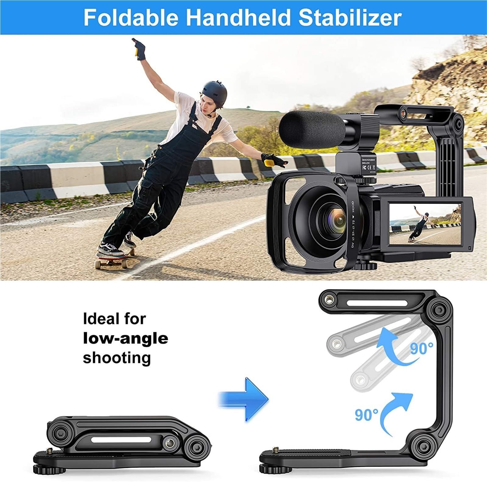 Videocamera 4K da 48 MP, videocamera con zoom 16X 3,0" fono Vlogging Touch Screen Visione notturna IR Telecamere Vlog Wi-Fi Web Leggero(Noir)