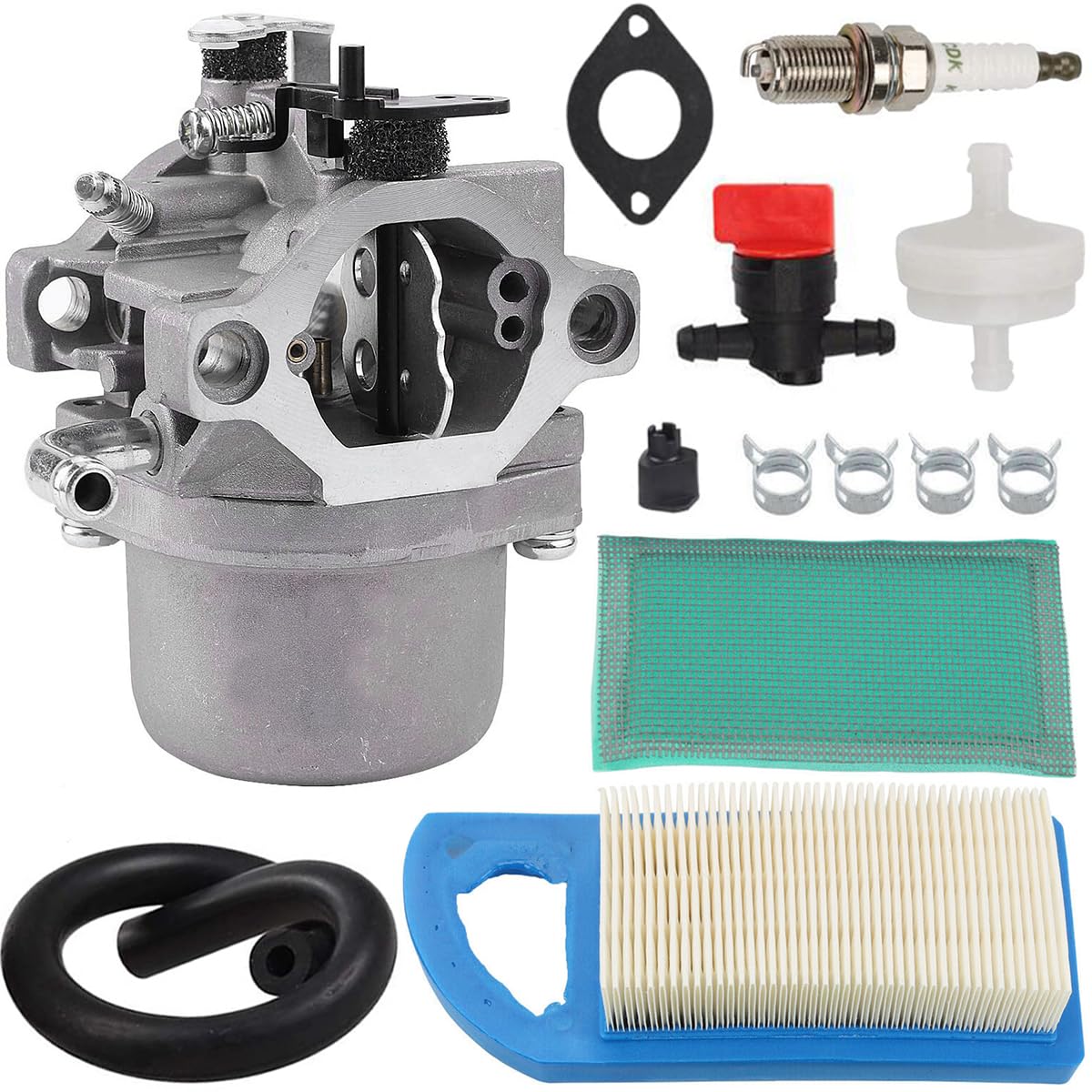 ZAMDOE 590399 Kit carburatore per Briggs & Stratton 21A902 21A977 21A907 21A877 21B902 21B907 21D807 Motore, con 794421 698413 697152 Filtro dell'Aria Tubo del Carburante Candela