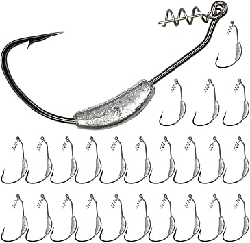 25 خطاف Swimbait مرجح ، رؤوس Jig مع قفل تويست ، خطافات صيد دودة بلاستيكية ناعمة 1 / 0 2 / 0 3 / 0 4 / 0 5 /