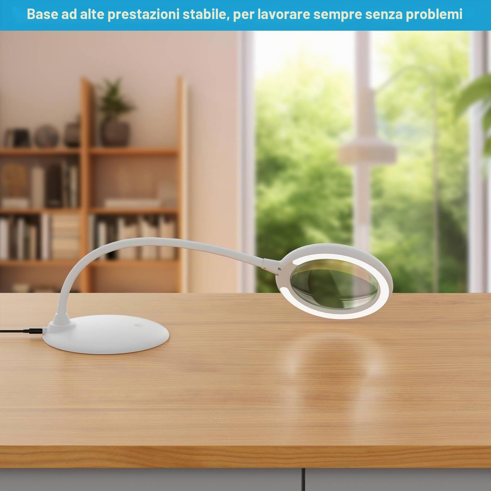 5X Lampada con Luce Lente di Ingrandimento, Lente d'ingrandimento con Luce Ricaricabile, Lente Ingrandimento Tavolo con 3 Modalità Dimmerabile Lampada da Ricamo con Lente (Bianco)