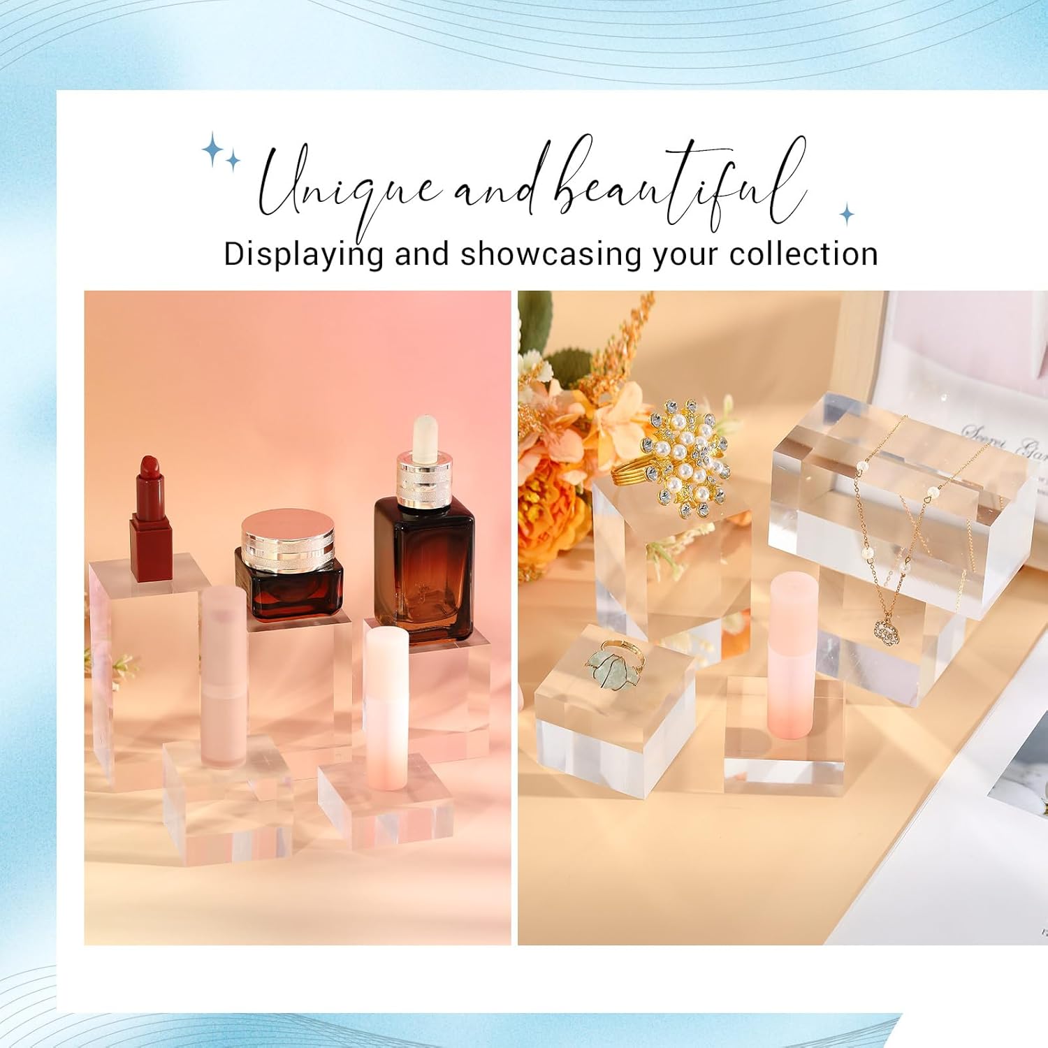 Marsui 10 Pcs Acrylic Cubes for Display Product Photography Props Transparent Acrylic Block Set for Boutique Jewelry Cosmetic Crafts Closet Show (Square,5 Sizes)