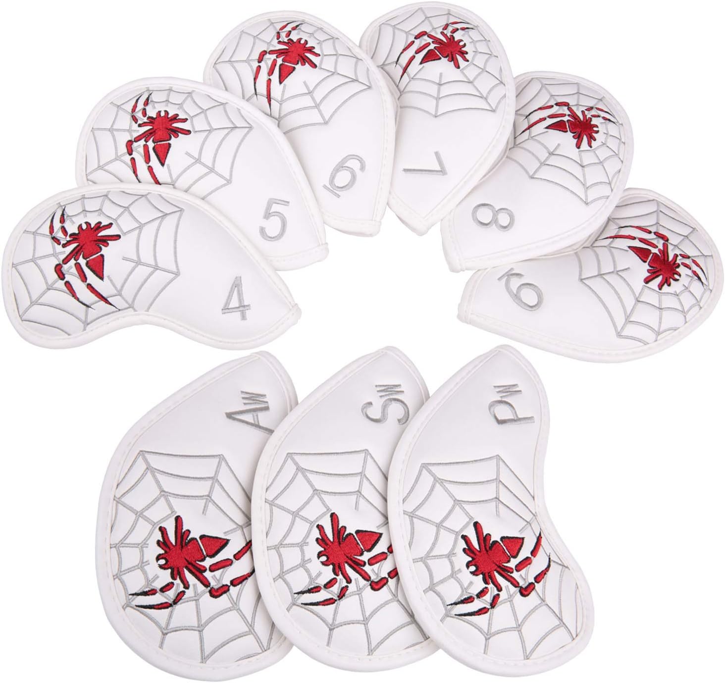 Spider Embroidery White Golf Head Covers Driver/Fairway Wood/Hybrid/Iron Head Covers