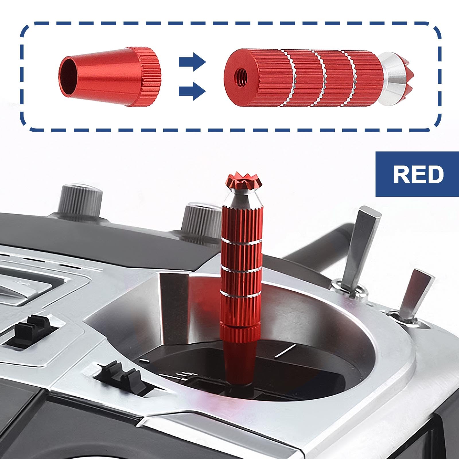 VGOL 2 Sets Aluminum Alloy RC Transmitter Stick Ends M3 Extended Joystick Controller Thumb Rocker Compatible with Futaba Compatible with Spektrum DX8 Red(30 x 8mm) - Image 3