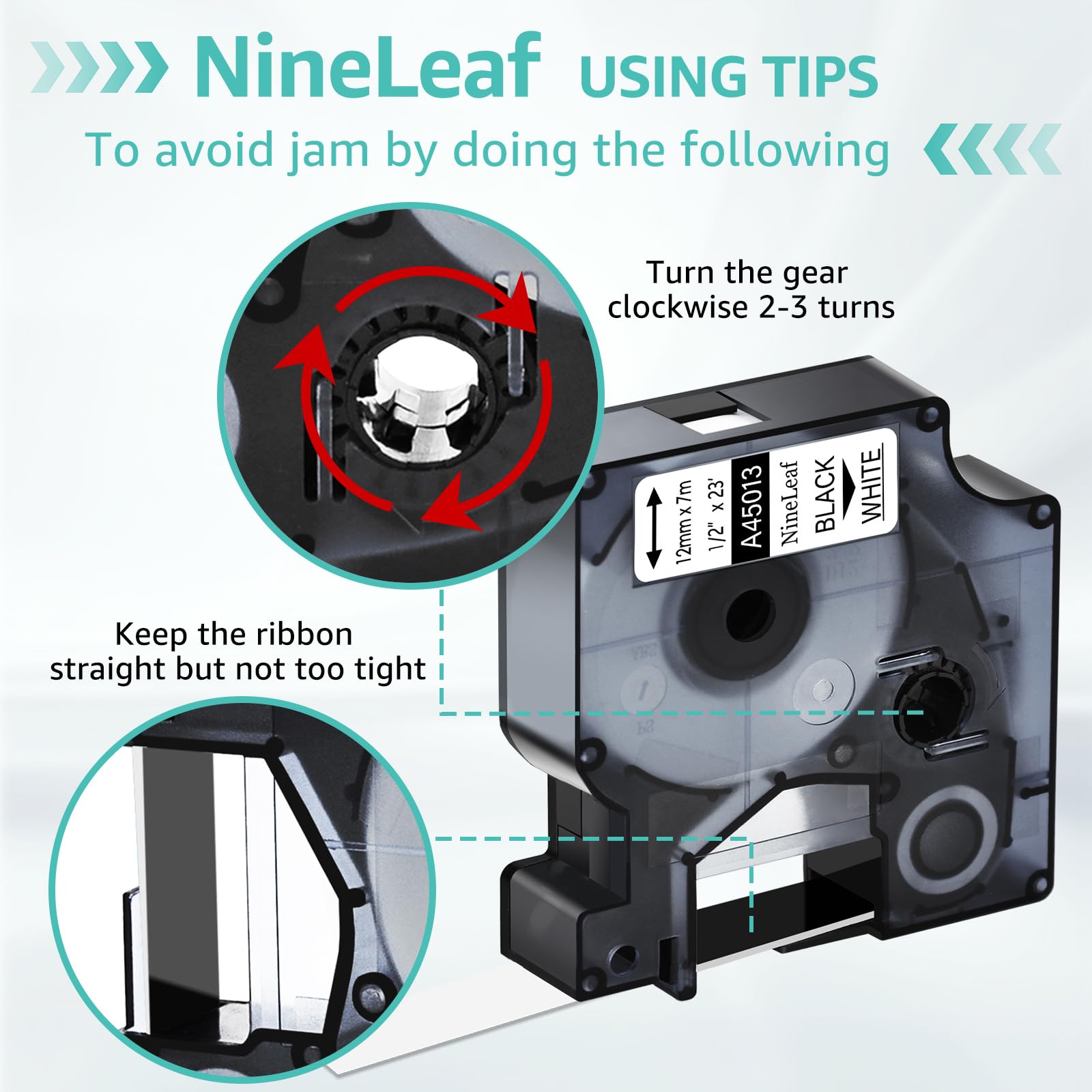 NineLeaf stampa nera 10 pk nastro con etichette su bianco replacment del nastro per DYMO (45013) d1 etichetta cassetta ½" x 23' DYMO Label scrittore 400 450 bianca