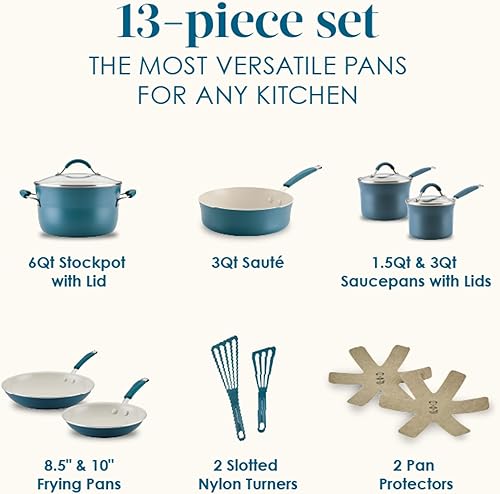 Miniatura 2 de Rachael Ray Cucina - Juego de utensilios de cocina de cerámica, 13 piezas, ollas y sartenes de cerámica con sartenes antiadherentes, sartén,