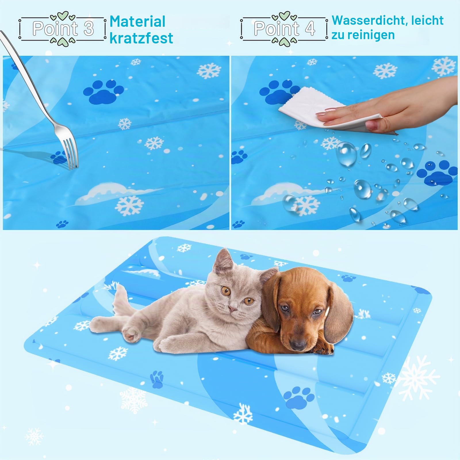 Kühlmatte für Hunde Katze, Selbstkühlend Kratzfest Kuhlmatte Groß mit Ungiftigem Gel, langlebige Tierkühlmatte für den Sommer