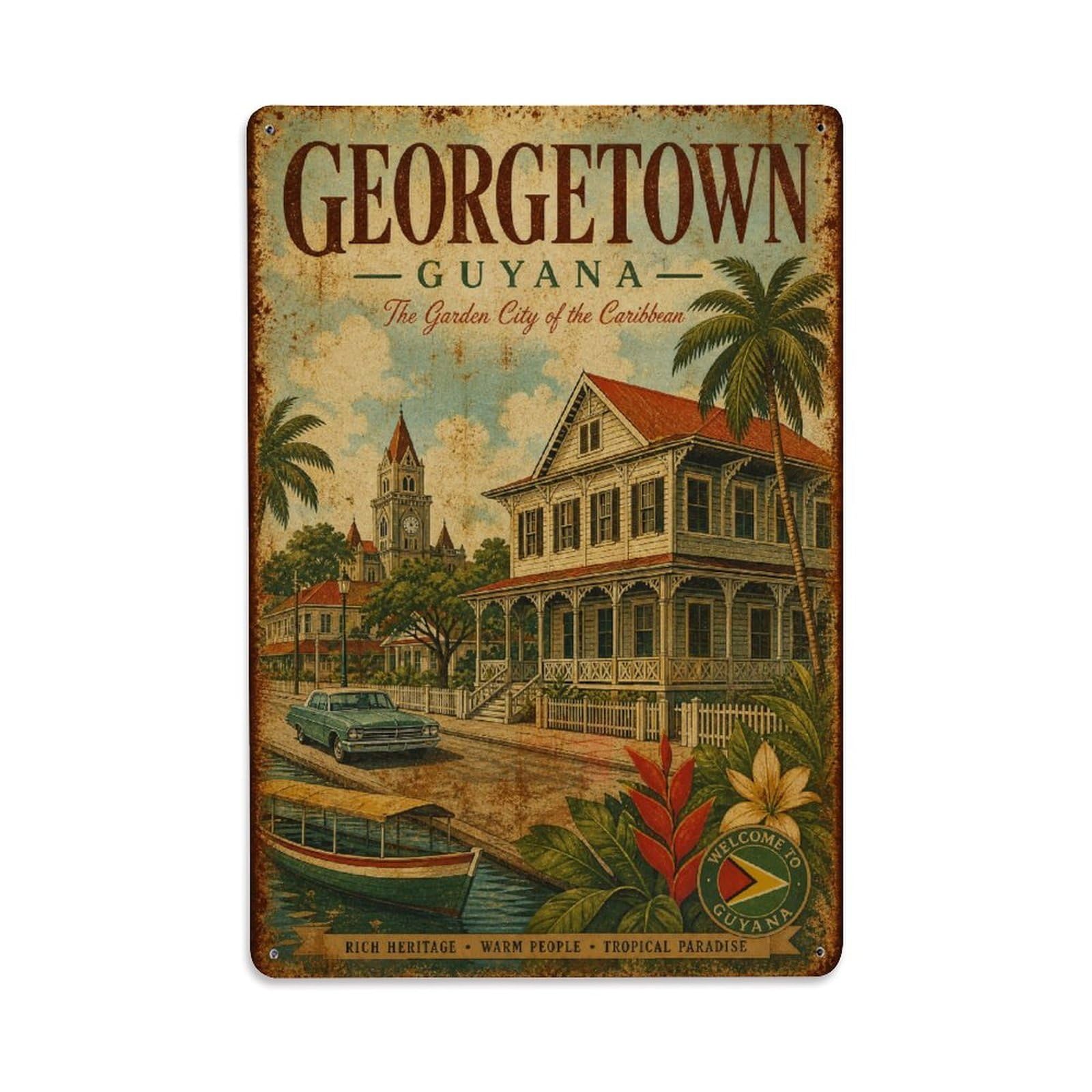 Gead 8X12inch Style Travel Retro Guyana Georgetown Metal Tin Sign