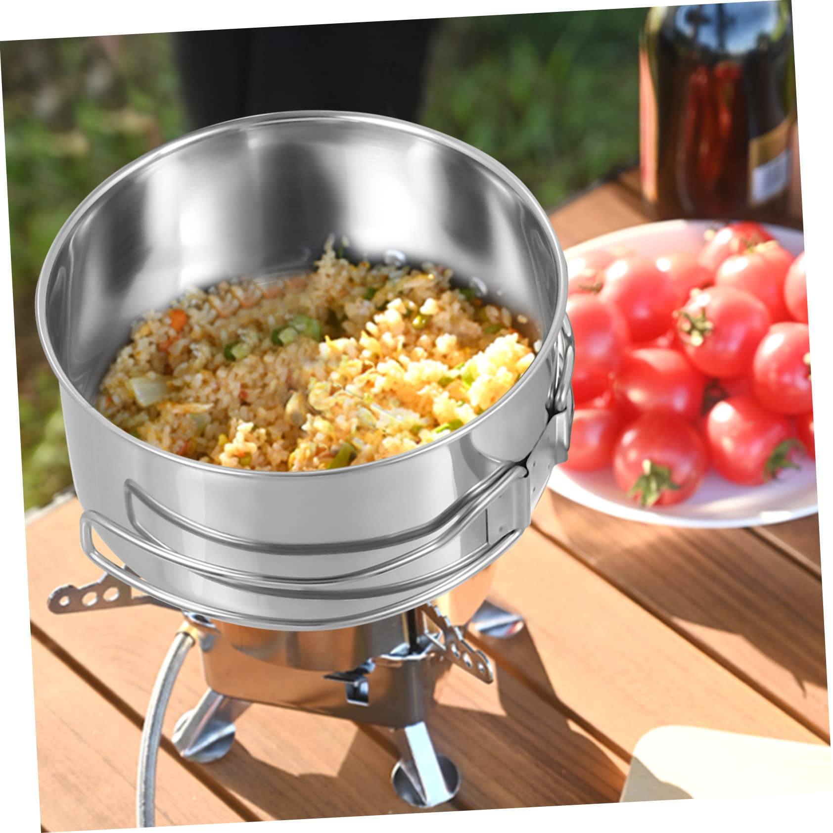 NAMOARLY 4Pcs Stackable Stainless Steel Camping Pot and Pan Set Non Stick Cookware for Outdoor Cooking for Picnics and Camping Space Saving Design Easy to Clean Cookware Set