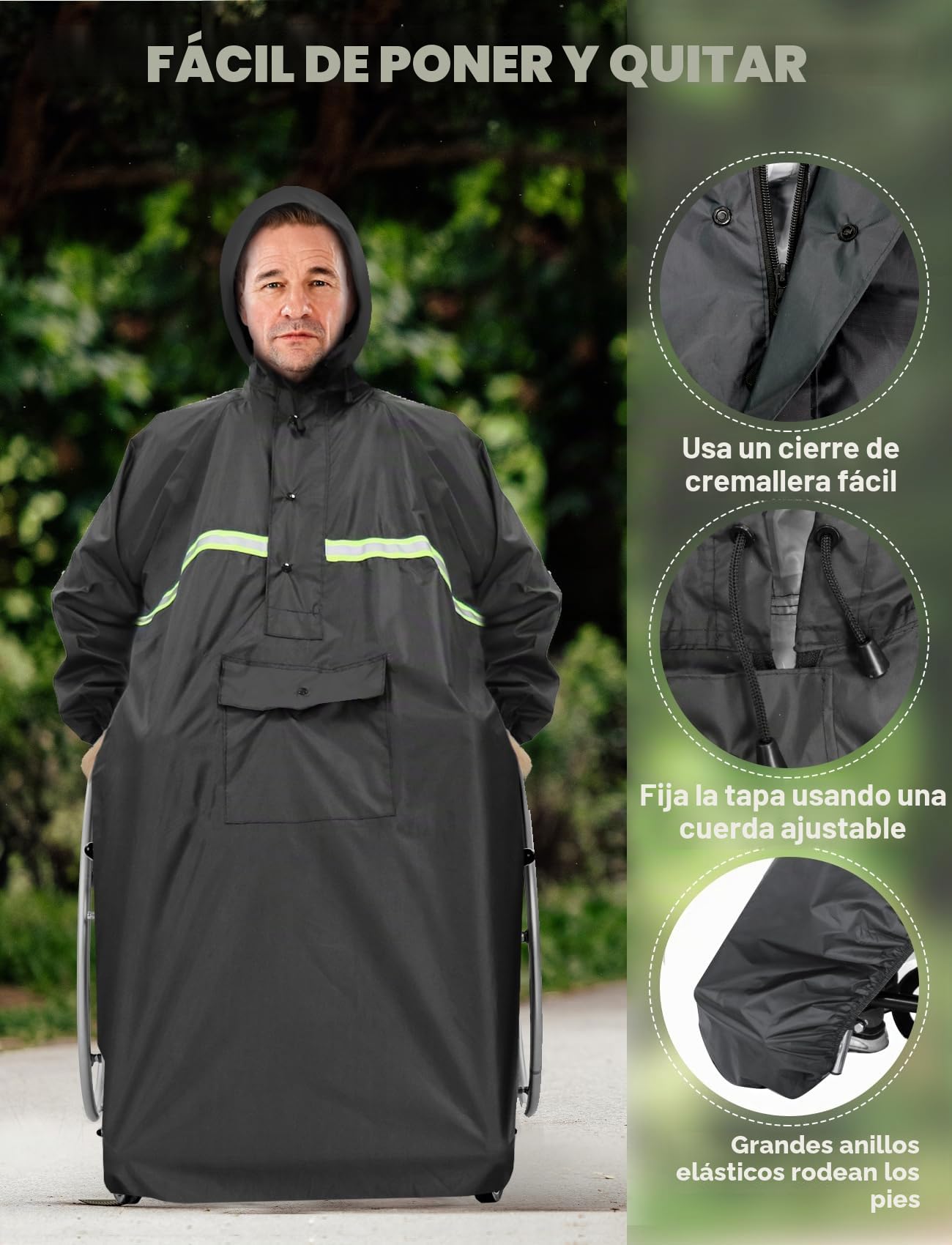 ANYOO Cubierta impermeable para silla de ruedas con mangas, poncho de lluvia ligero con bandas elásticas, protección para sillas de ruedas, talla única