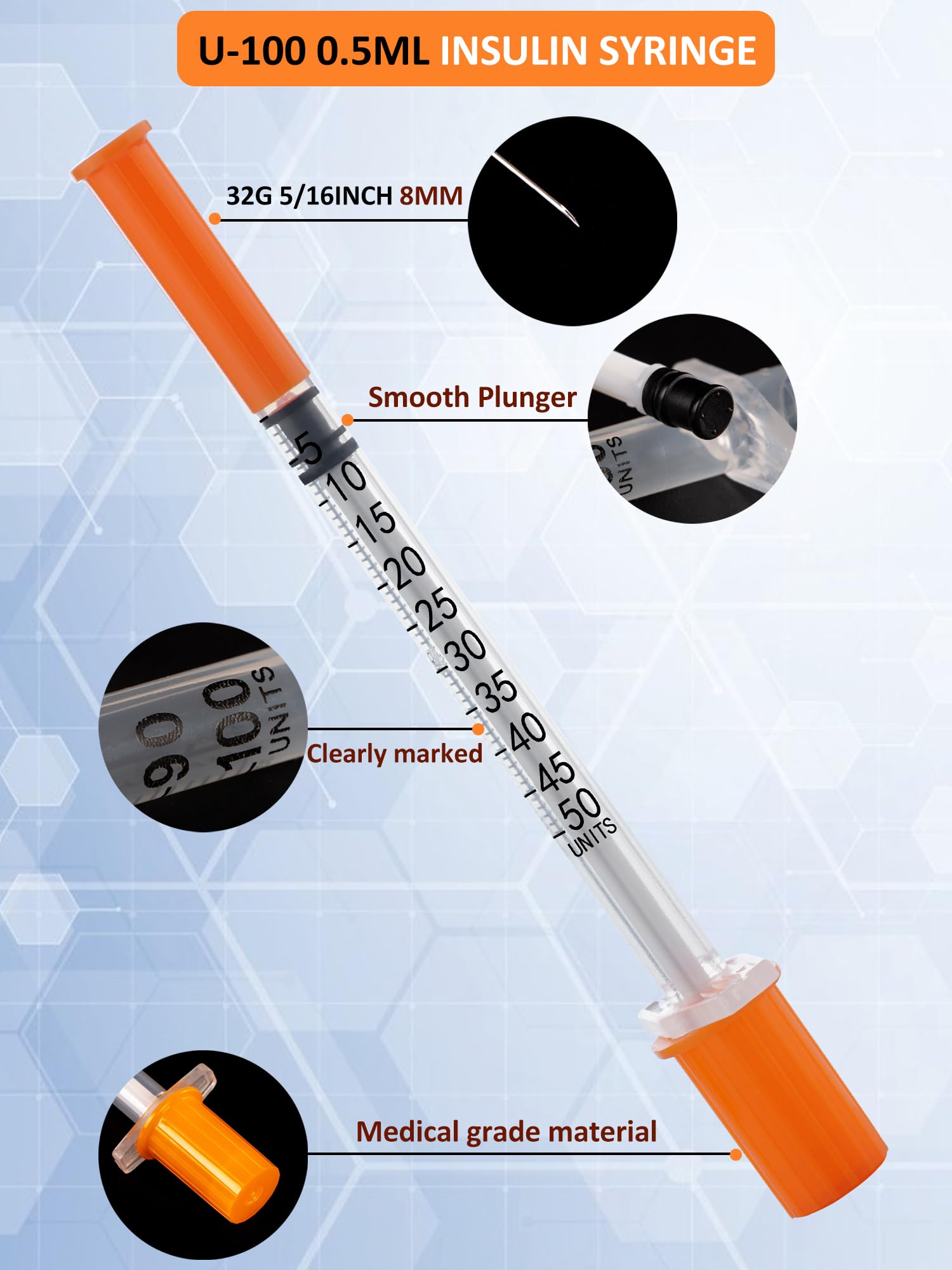 20 Pack 0.5ml Disposable Syringe, 32G 0.5cc 5/16 Inch (8mm) Lab Supplies Syringes, Individually Wrapped — Amazon image 2