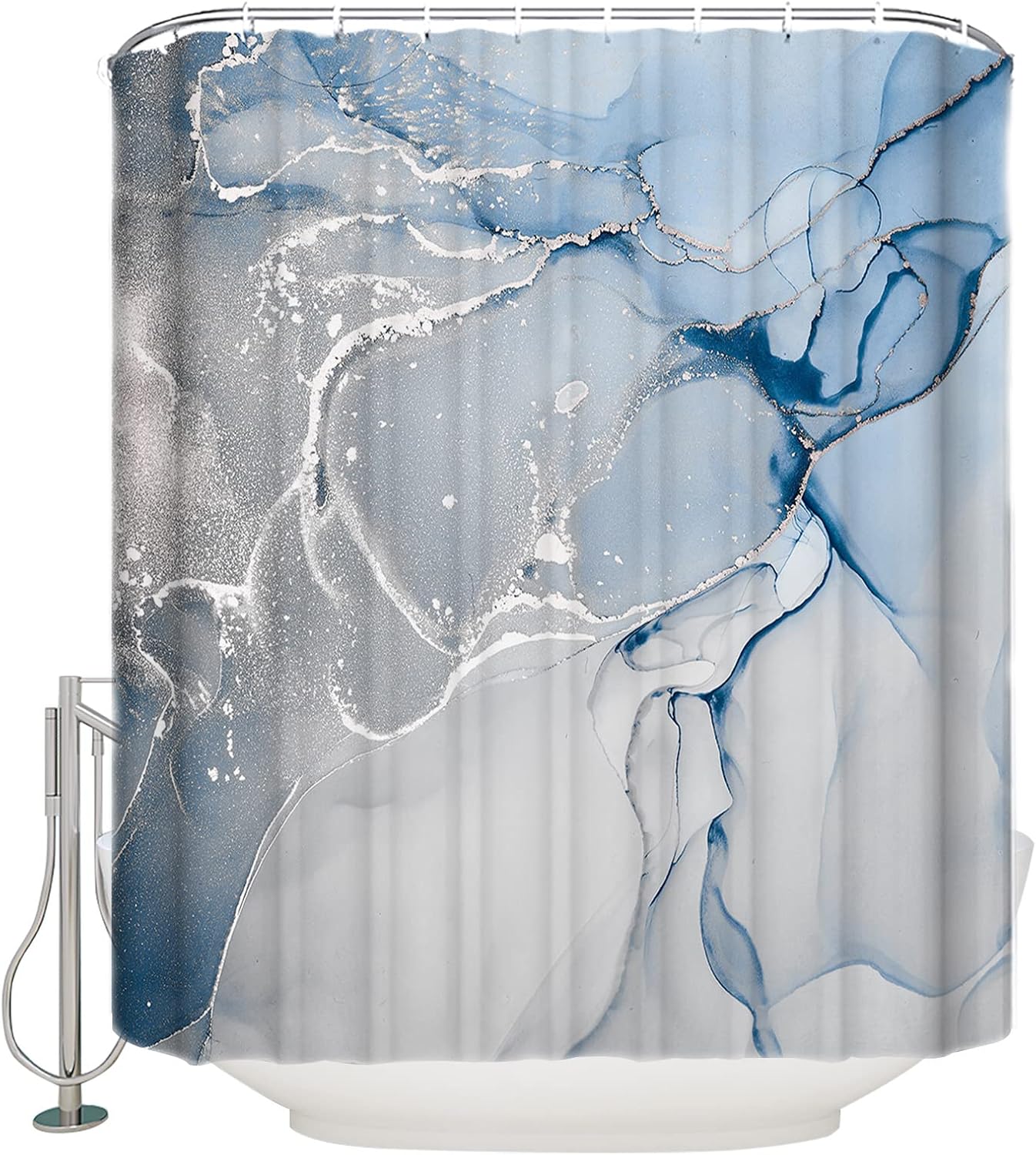 Womenfocus Shower Curtain, Silver Blue Marble Shower
