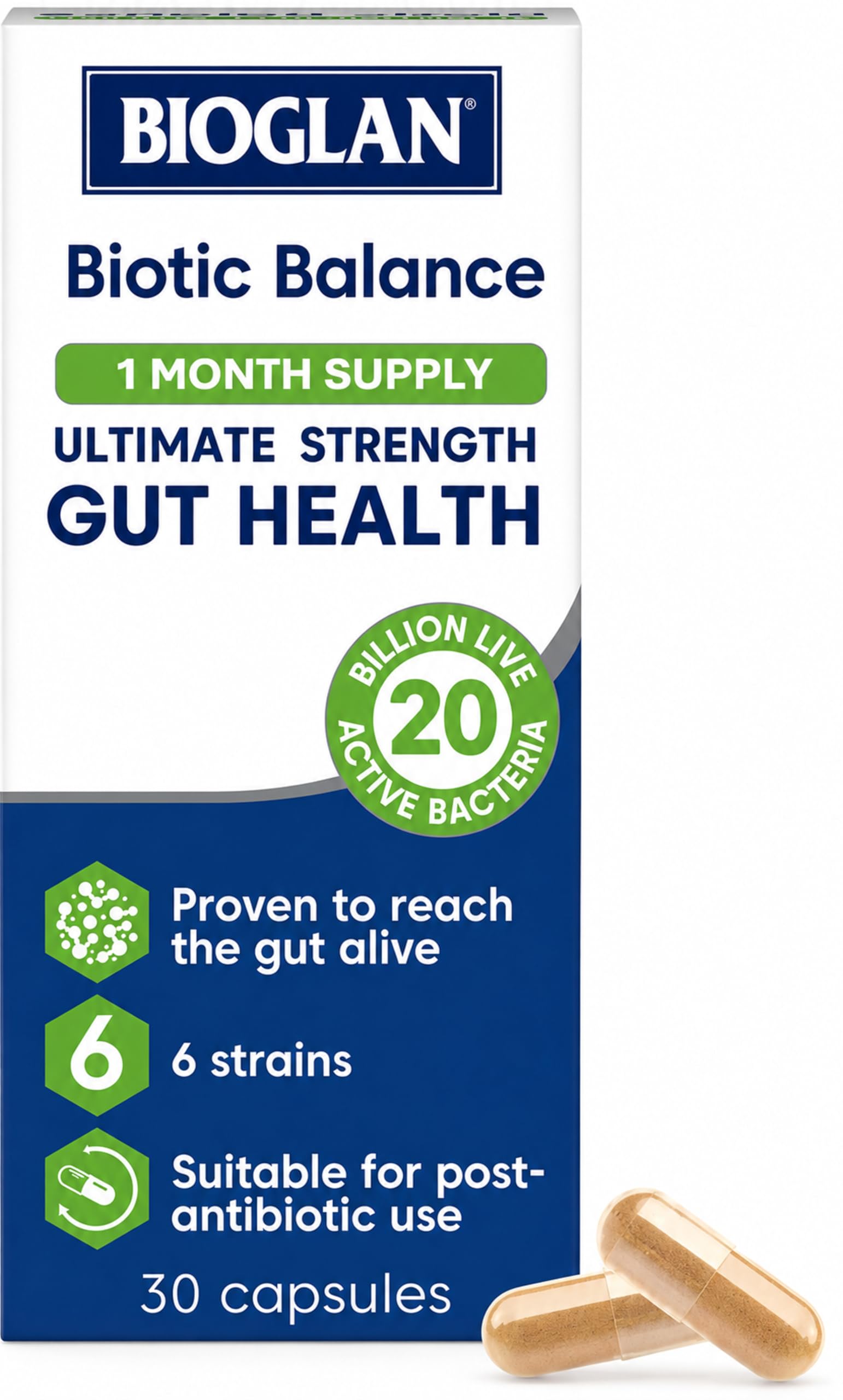 Bioglan Biotic Balance Ultimate Flora 20 Billion Cfu, Live Bacteria, Probiotic, Suitable For Vegetarians, With Lactobacillus Acidophilus,...