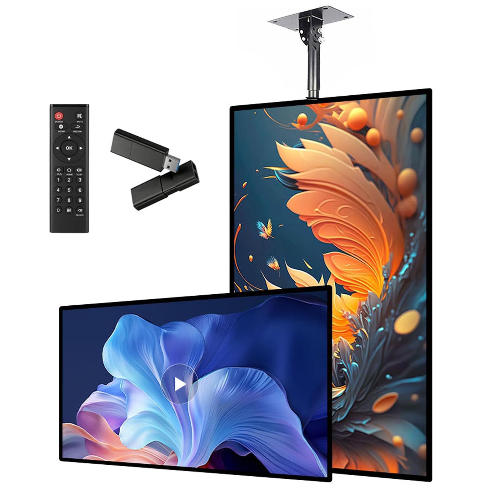 Digital Signage LCD Monitor Advertising Screen, Slim Fit Commercial LED Advertising Media Player, 1920x 1080 IPS Full HD Screen Landscape/Portrait Supports Picture and Video USB Playback 21.5in