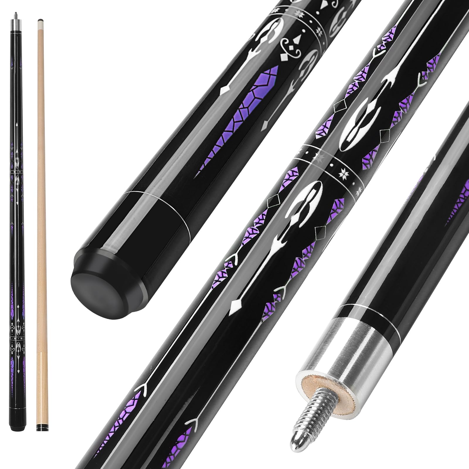 Winucue Pool Cue, 58 inch Maple Wood 13mm Tip Billiard Pool Cue Sticks for Adults, 18 19 20 21oz Professional Pool Stick with Anti-Slip Thread Wrapping for House Bar Billiard Sports (1-Purple 21oz)