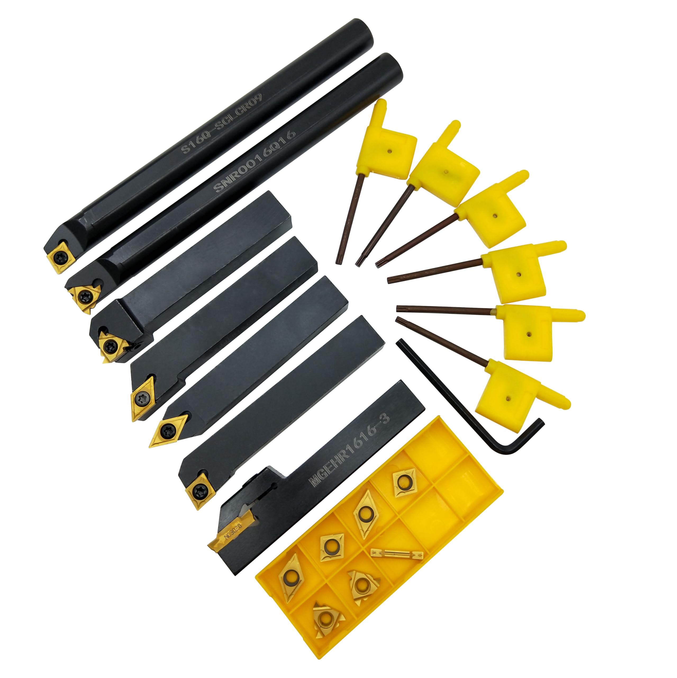 21 herramientas giratorias de 16 mm con cuchillas intercambiables, juego de soportes de herramientas giratorias de metal, utilizado para tornear ranuras, fresadoras de roscas y otros mecanizados, con