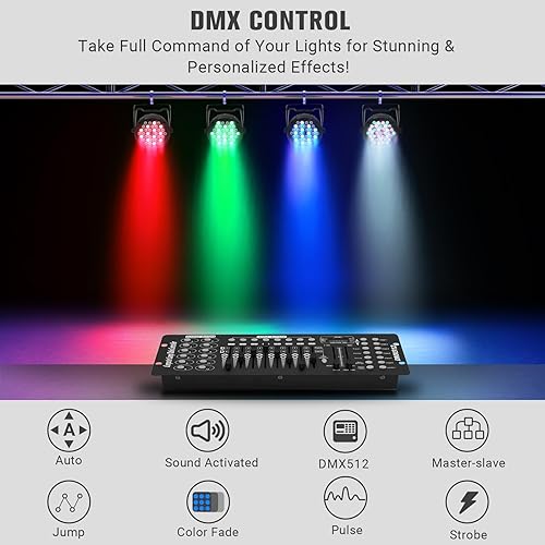 Miniatura 4 de Paquete de 2 luces LED RGB para escenario, 36 W, iluminación de escenario de 36 W, reproducción automática activada por control remoto y DMX para