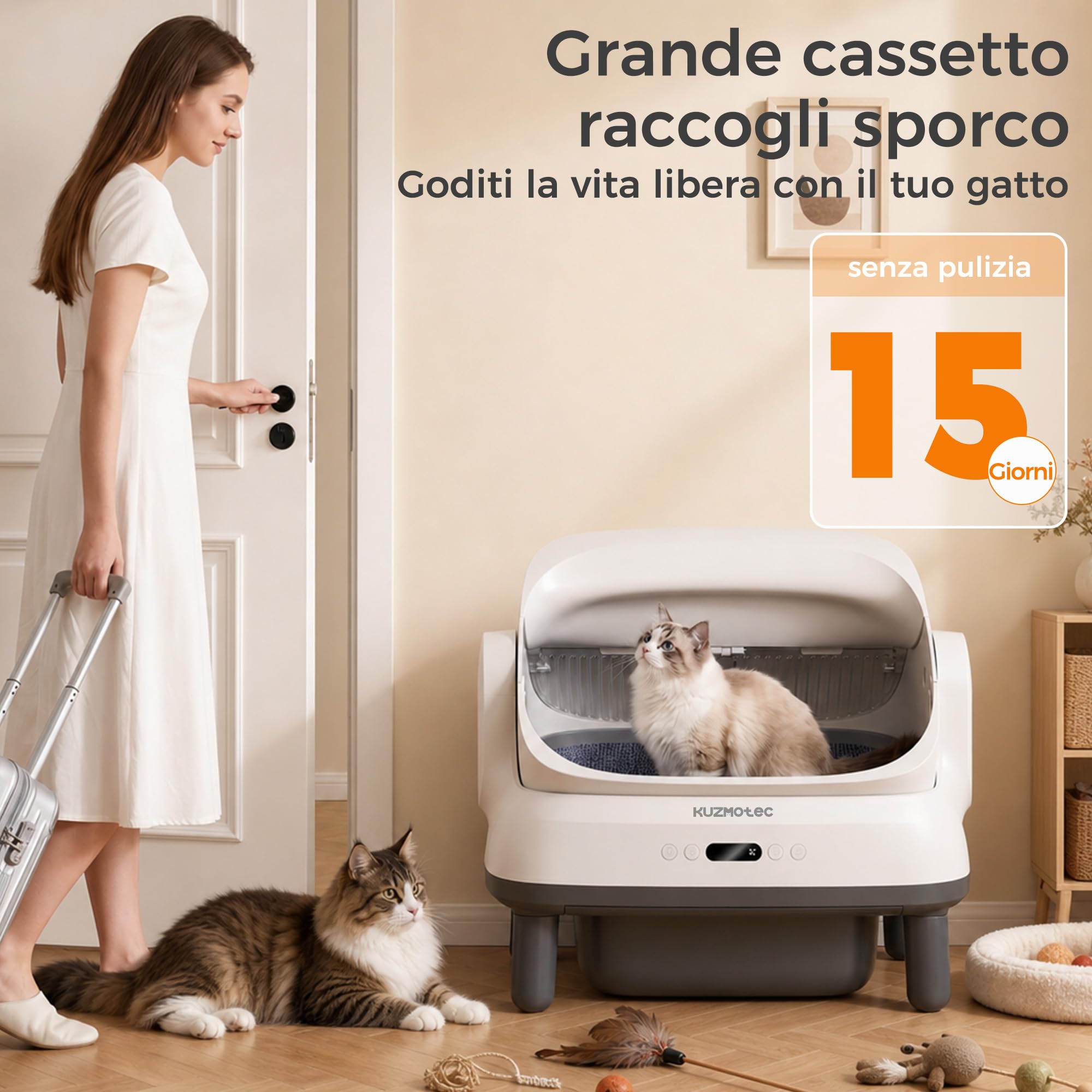 Lettiera gatto autopulente con 8 sensori di sicurezza, protezione IPX5, materiale ABS resistente, controllo tramite APP, lettiera autopulente XXL per gatti grandi e famiglie con più gatti