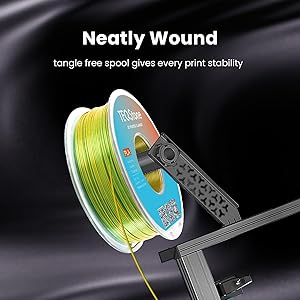 TEQStone Dual Color Silk PLA Filament 1.75mm Yellow Green 1KG, Shiny High Gloss Finish, Seamless Color Transition, Neatly Wound, Accuracy +/-0.02mm Vacuum Packaging