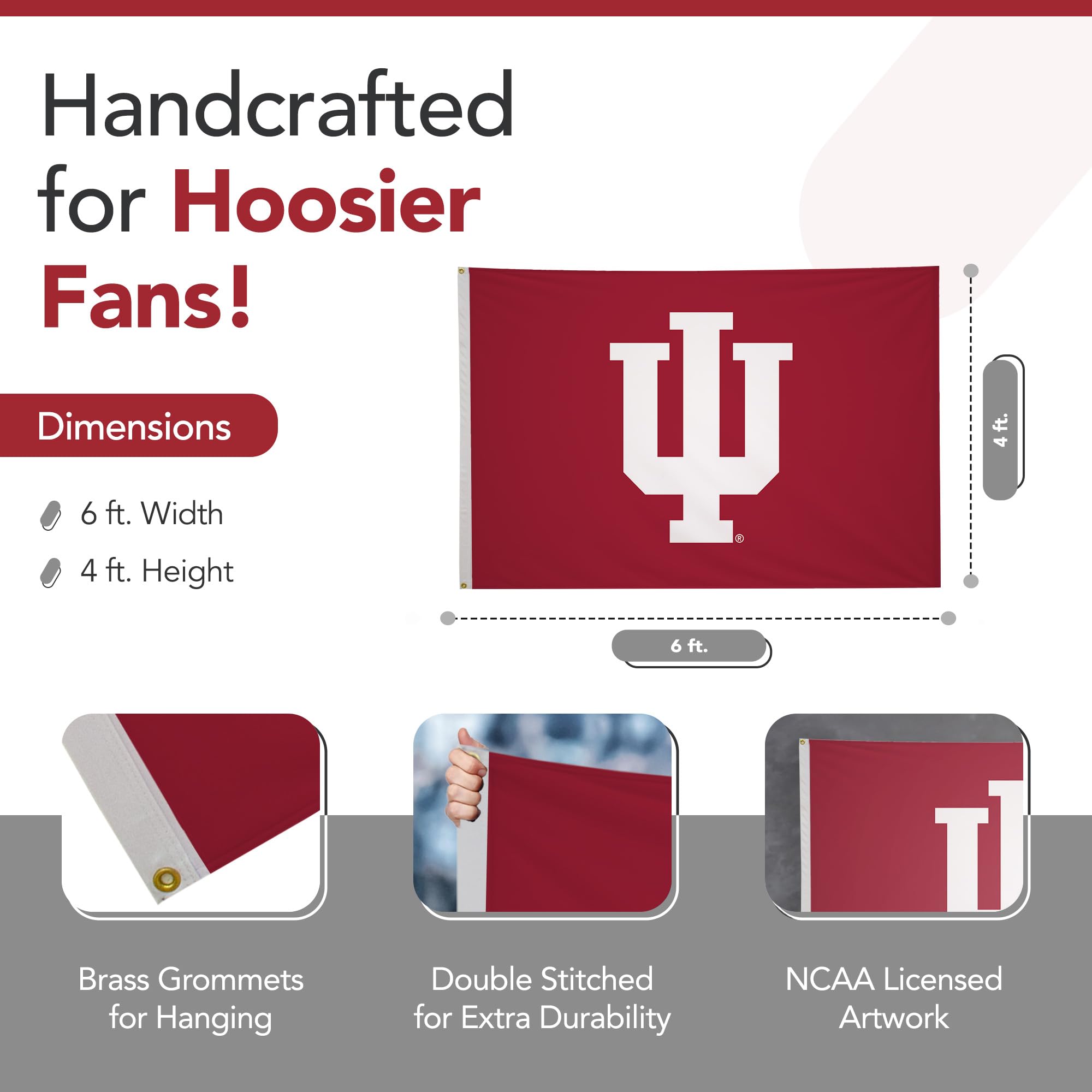 Victory Corps Indiana Hoosiers College Sports Bandera impresa – Licencia NCAA – Super poliéster 4 x 6 pies bandera escolar (rojo)