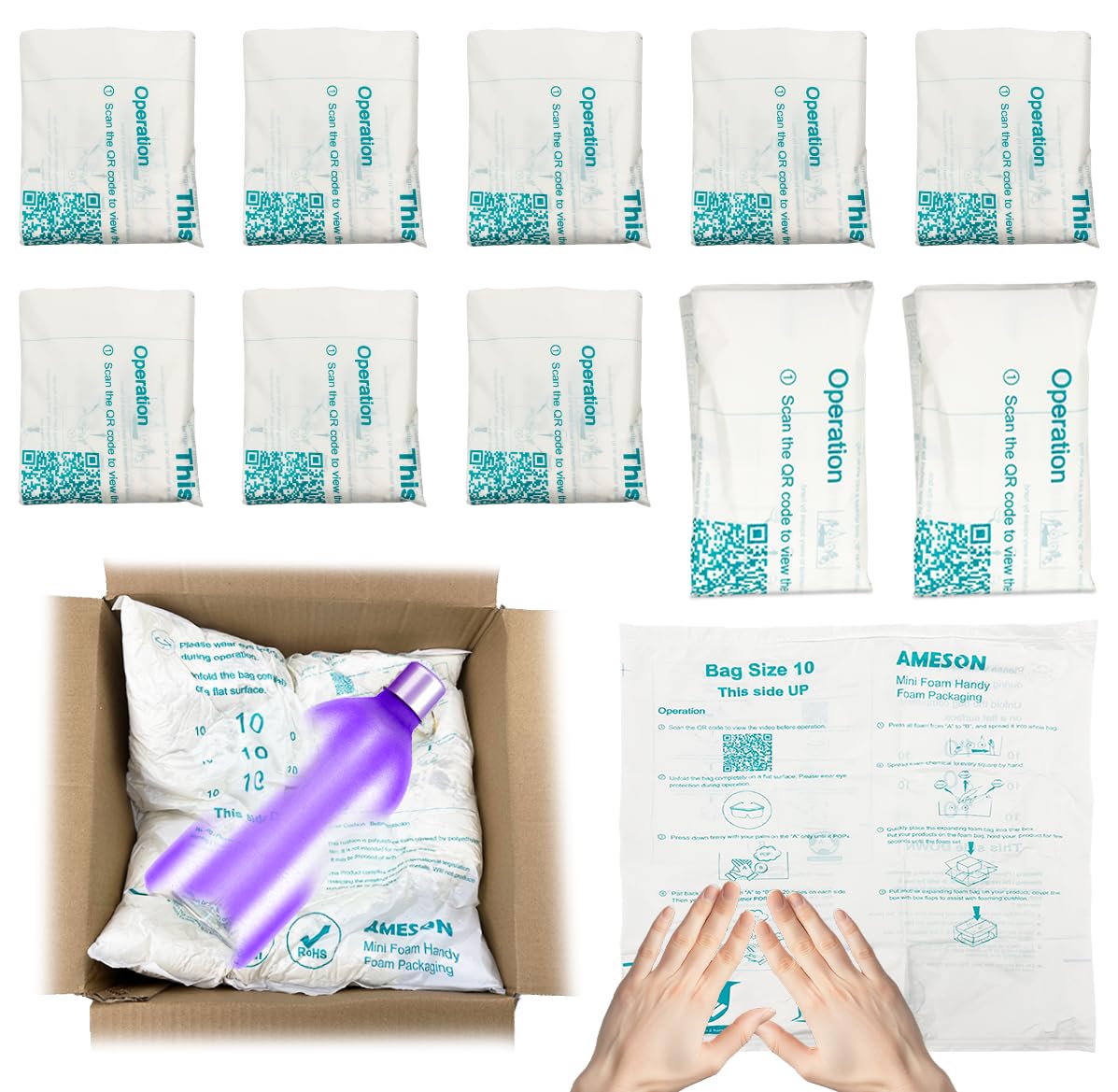 10 piezas de espuma de embalaje expansible, 2 tamaños, embalaje de espuma expandible, embalaje de espuma Instapak PC, espuma de expansión rápida para artículos de equipo frágiles, embalaje instantáneo